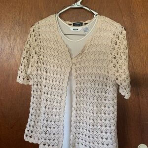 Alia Cream Crochet Openwork Short Sleeve Cardigan